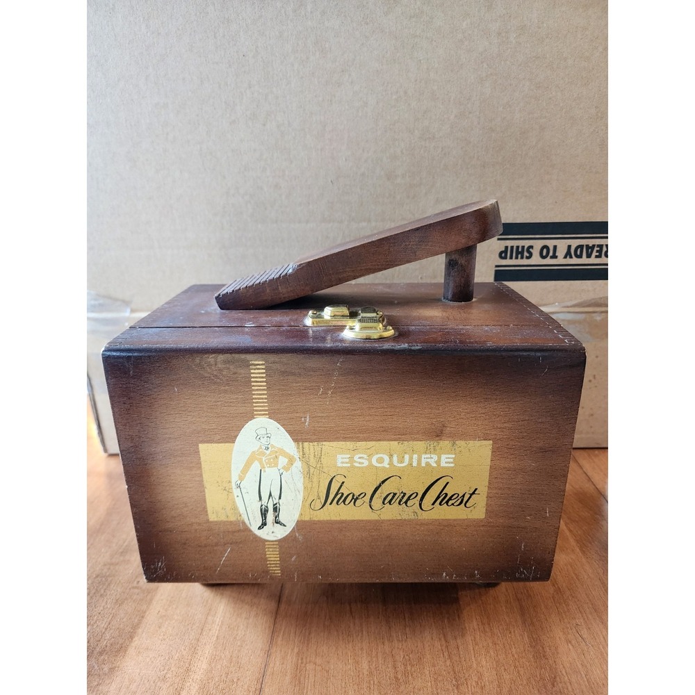 Esquire Shoe Care Chest Wooden Vintage No Accessories Shoe Shine Box